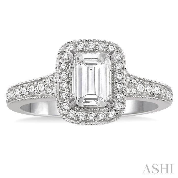 3/8 Ctw Emerald Shape Semi-Mount Diamond Engagement Ring in 14K White Gold