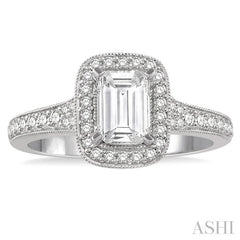 3/8 Ctw Emerald Shape Semi-Mount Diamond Engagement Ring in 14K White Gold