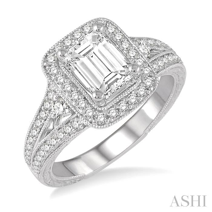 1/2 Ctw Emerald Semi-Mount Round Cut Diamond Engagement Ring in 14K White Gold