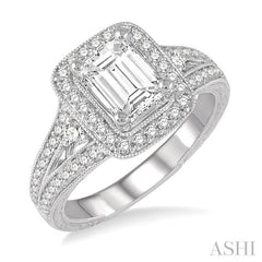 1/2 Ctw Emerald Semi-Mount Round Cut Diamond Engagement Ring in 14K White Gold