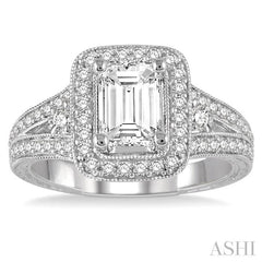 1/2 Ctw Emerald Semi-Mount Round Cut Diamond Engagement Ring in 14K White Gold
