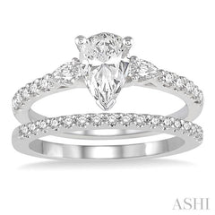 1 Ctw Round & Pear Cut Diamond Wedding Set With 7/8 Ctw Engagement Ring and 1/8 Ctw Wedding Band in 14K White Gold