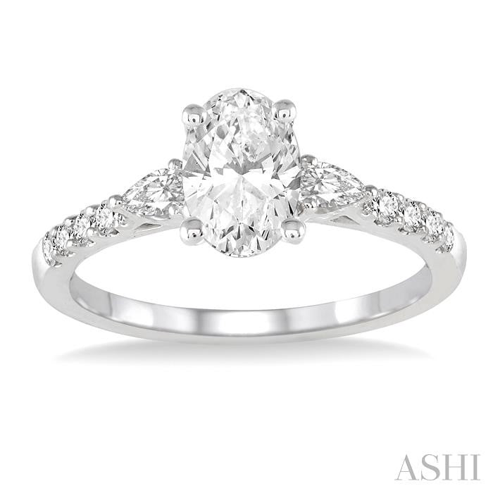 3/8 Ctw Oval Shape Pear & Round Cut Diamond Semi-Mount Engagement Ring in 14K White Gold