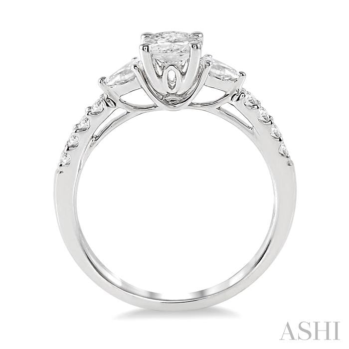 3/8 Ctw Oval Shape Pear & Round Cut Diamond Semi-Mount Engagement Ring in 14K White Gold