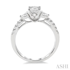 3/8 Ctw Oval Shape Pear & Round Cut Diamond Semi-Mount Engagement Ring in 14K White Gold