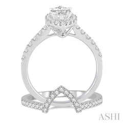 1 Ctw Round Cut Diamond Wedding Set With 3/4 Ctw Engagement Ring With 1/2 Ct Marquise Cut Center Stone and 1/5 Ctw Wedding Band in 14K White Gold