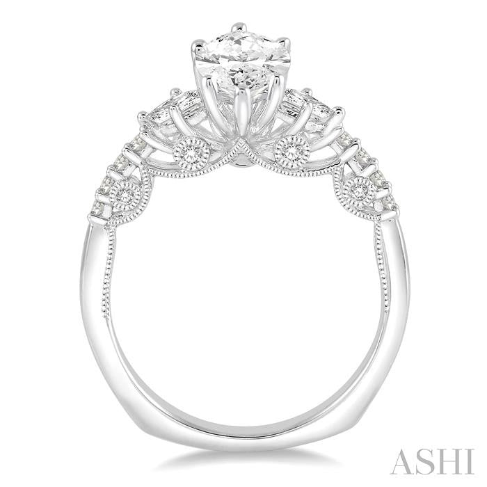 1 1/4 Ctw Diamond Engagement Ring with 3/4 Ct Marquise Cut Center Stone in 14K White Gold