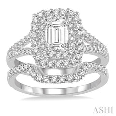 1 3/8 Ctw Diamond Bridal Set with 1 1/6 Ctw Octagon Cut Engagement Ring and 1/4 Ctw Wedding Band in 14K White Gold