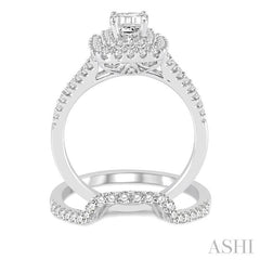 1 3/8 Ctw Diamond Bridal Set with 1 1/6 Ctw Octagon Cut Engagement Ring and 1/4 Ctw Wedding Band in 14K White Gold