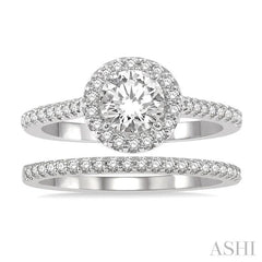 1/2 Ctw Diamond Wedding Set With 3/8 Ct Engagement Ring and 1/10 Ct Wedding Band in 14K White Gold