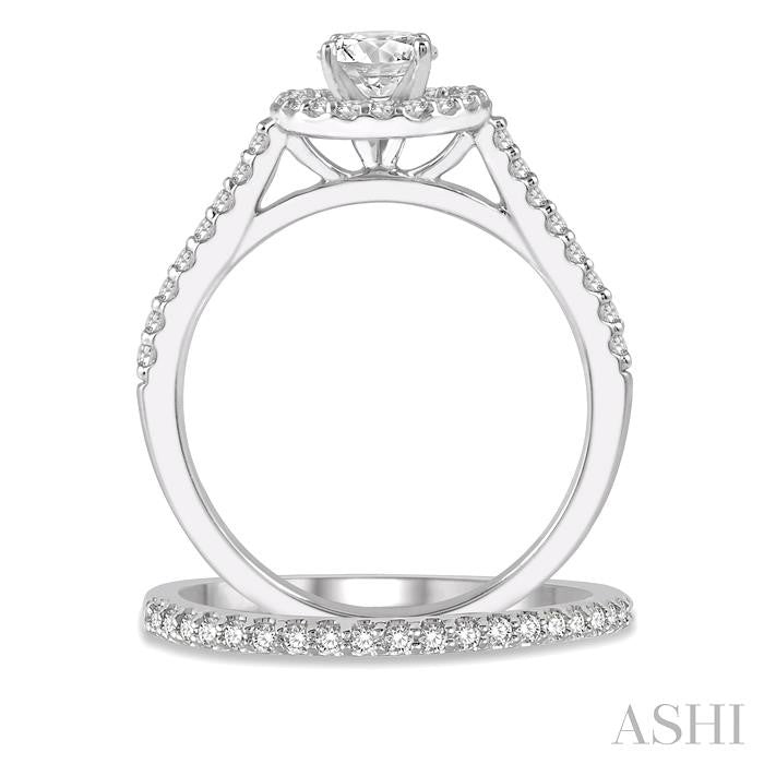 1/2 Ctw Diamond Wedding Set With 3/8 Ct Engagement Ring and 1/10 Ct Wedding Band in 14K White Gold
