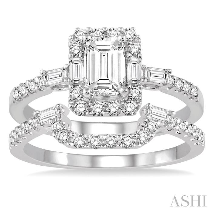 1 1/3 Ctw Diamond Wedding Set With 1 Ctw Engagement Ring and 1/4 Ctw Wedding Band in 14K White Gold
