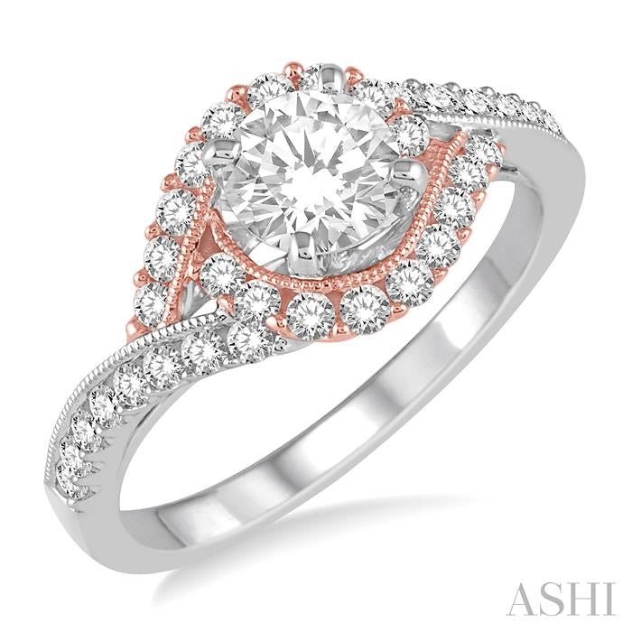1/2 Ctw Round Diamond Semi-Mount Engagement Ring in 14K White and Rose Gold