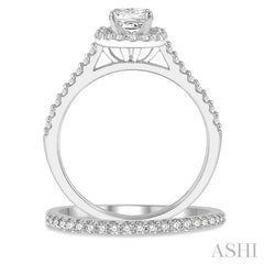 1 1/4 Ctw Round Cut Diamond Wedding Set With 1 1/10 Ct Cushion 3/4 Ct Princess Cut Center Engagement Ring and 1/5 Ct Wedding Band in 14K White Gold