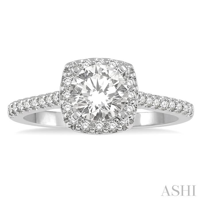 3/4 Ctw Diamond Ladies Engagement Ring with 1/2 Ct Round Cut Center Stone in 14K White Gold