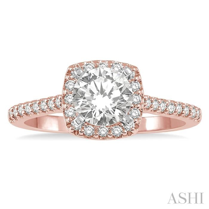3/4 Ctw Diamond Ladies Engagement Ring with 1/2 Ct Round Cut Center Stone in 14K Rose and White Gold