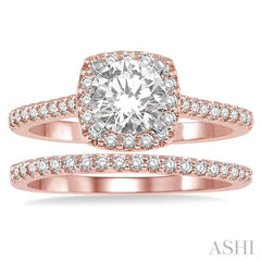 7/8 Ctw Diamond Wedding Set With 3/4 Ctw Round Cut Engagement Ring and 1/6 Ctw Wedding Band in 14K Rose and White Gold