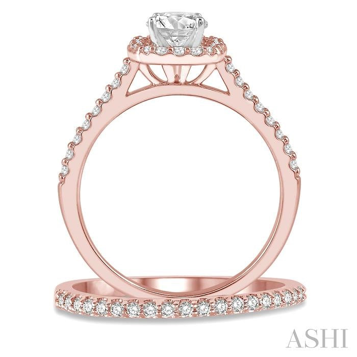 7/8 Ctw Diamond Wedding Set With 3/4 Ctw Round Cut Engagement Ring and 1/6 Ctw Wedding Band in 14K Rose and White Gold
