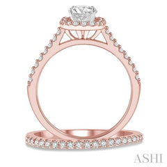 7/8 Ctw Diamond Wedding Set With 3/4 Ctw Round Cut Engagement Ring and 1/6 Ctw Wedding Band in 14K Rose and White Gold