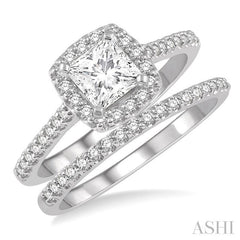 7/8 Ctw Diamond Wedding Set With 3/4 Ctw Princess Cut Engagement Ring and 1/6 Ctw Wedding Band in 14K White Gold