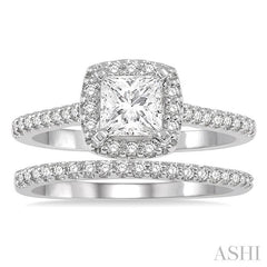 7/8 Ctw Diamond Wedding Set With 3/4 Ctw Princess Cut Engagement Ring and 1/6 Ctw Wedding Band in 14K White Gold