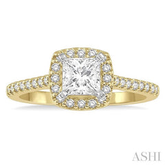 3/4 Ctw Diamond Ladies Engagement Ring with 1/2 Ct Princess Cut Center Stone in 14K Yellow and White Gold