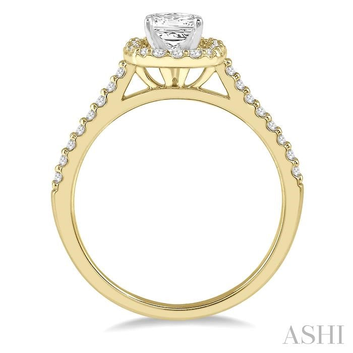 3/4 Ctw Diamond Ladies Engagement Ring with 1/2 Ct Princess Cut Center Stone in 14K Yellow and White Gold