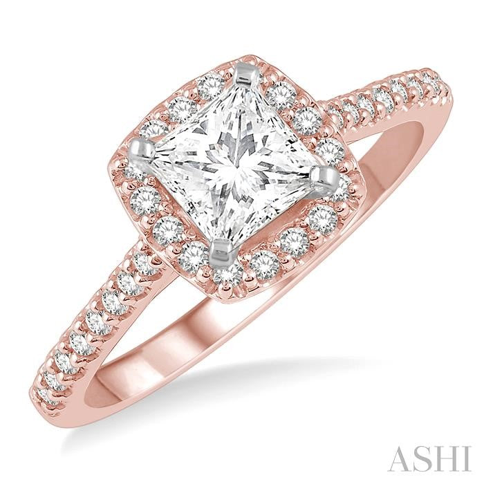 1/3 Ctw Square Shape Diamond Semi-Mount Engagement Ring in 14K Rose and White Gold