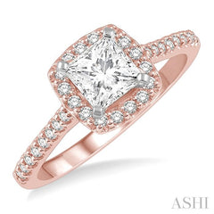 1/3 Ctw Square Shape Diamond Semi-Mount Engagement Ring in 14K Rose and White Gold