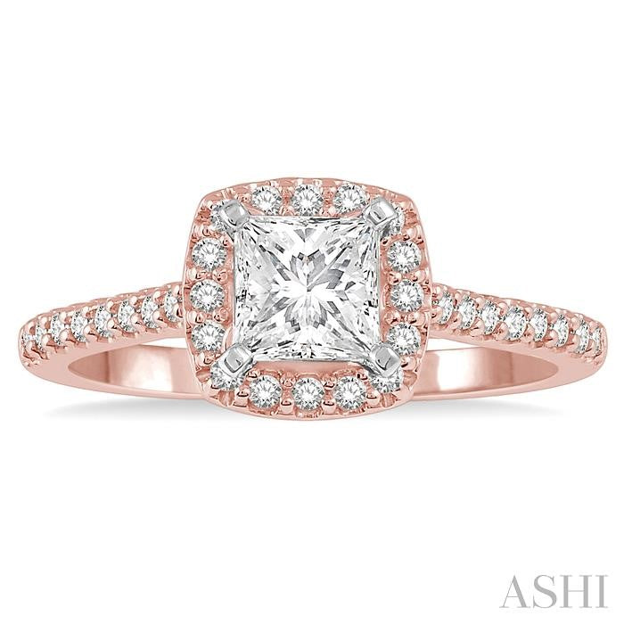 1/3 Ctw Square Shape Diamond Semi-Mount Engagement Ring in 14K Rose and White Gold