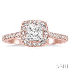 1/3 Ctw Square Shape Diamond Semi-Mount Engagement Ring in 14K Rose and White Gold