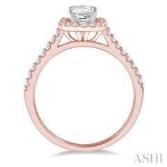 1/3 Ctw Square Shape Diamond Semi-Mount Engagement Ring in 14K Rose and White Gold
