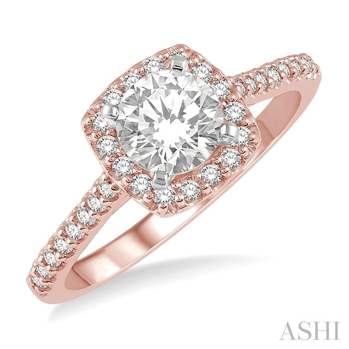 1/4 Ctw Square Shape Diamond Semi-Mount Engagement Ring in 14K Rose and White Gold