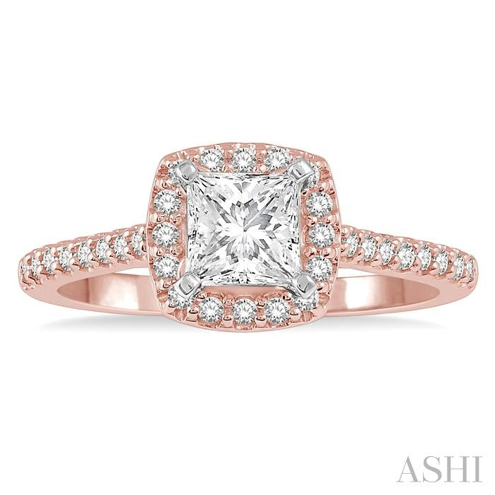 1/4 Ctw Square Shape Diamond Semi-Mount Engagement Ring in 14K Rose and White Gold