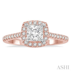 1/4 Ctw Square Shape Diamond Semi-Mount Engagement Ring in 14K Rose and White Gold