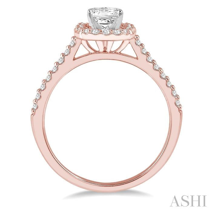 1/4 Ctw Square Shape Diamond Semi-Mount Engagement Ring in 14K Rose and White Gold