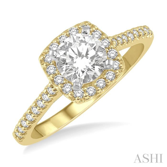 1/4 Ctw Square Shape Diamond Semi-Mount Engagement Ring in 14K yellow and Yellow and white gold