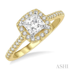 1/4 Ctw Square Shape Diamond Semi-Mount Engagement Ring in 14K Yellow and White Gold