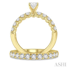 1 1/2 Ctw Diamond Wedding Set With 1 Ctw Round Cut Engagement Ring and 1/2 Ctw Wedding Band in 14K Yellow Gold