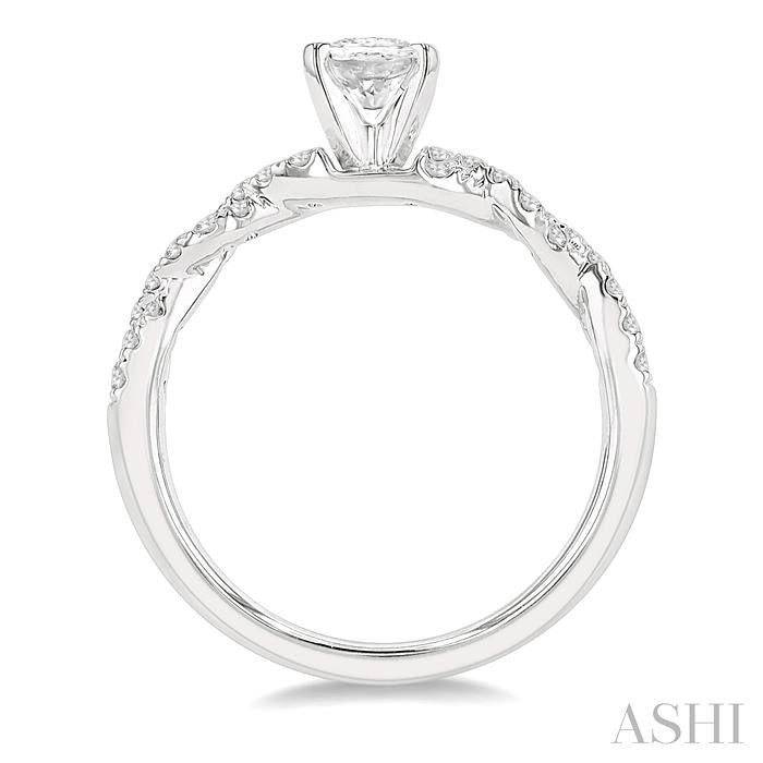 7/8 Ctw Twisted Shank Round Cut Diamond Engagement Ring With 1/2 Ct Oval Cut Center Stone in 14K White Gold