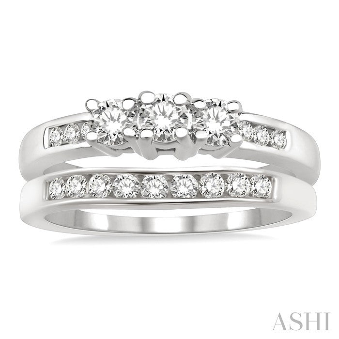 3/4 Ctw Diamond Wedding Set with 1/2 Ctw Round Cut Engagement Ring and 1/4 Ctw Wedding Band in 14K White Gold