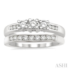 3/4 Ctw Diamond Wedding Set with 1/2 Ctw Round Cut Engagement Ring and 1/4 Ctw Wedding Band in 14K White Gold