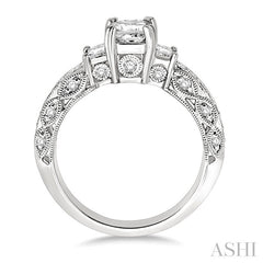 1 1/4 Ctw Diamond Engagement Ring with 1/2 Ct Princess Cut Center Stone in 14K White Gold