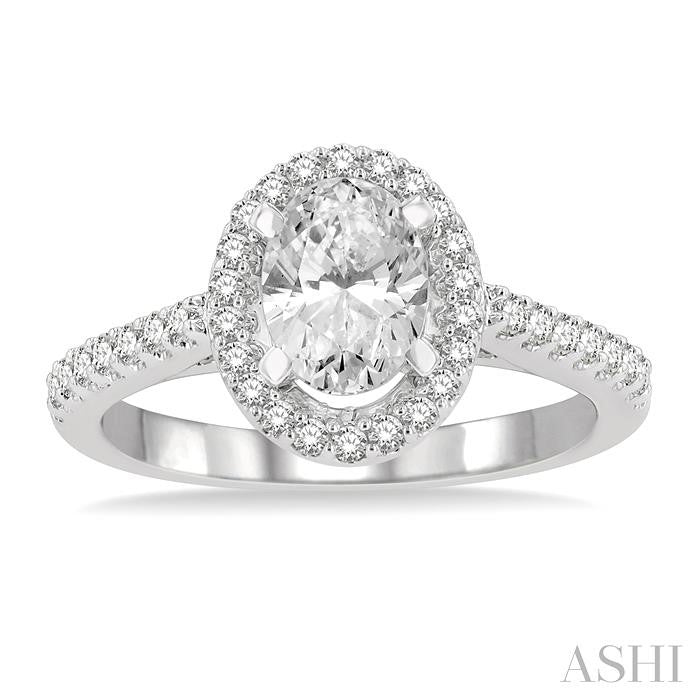 1/3 Ctw Oval Shape Semi-Mount Diamond Engagement Ring in 14K White Gold