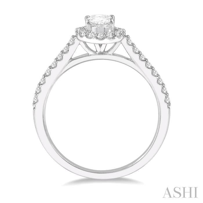 1/3 Ctw Oval Shape Semi-Mount Diamond Engagement Ring in 14K White Gold