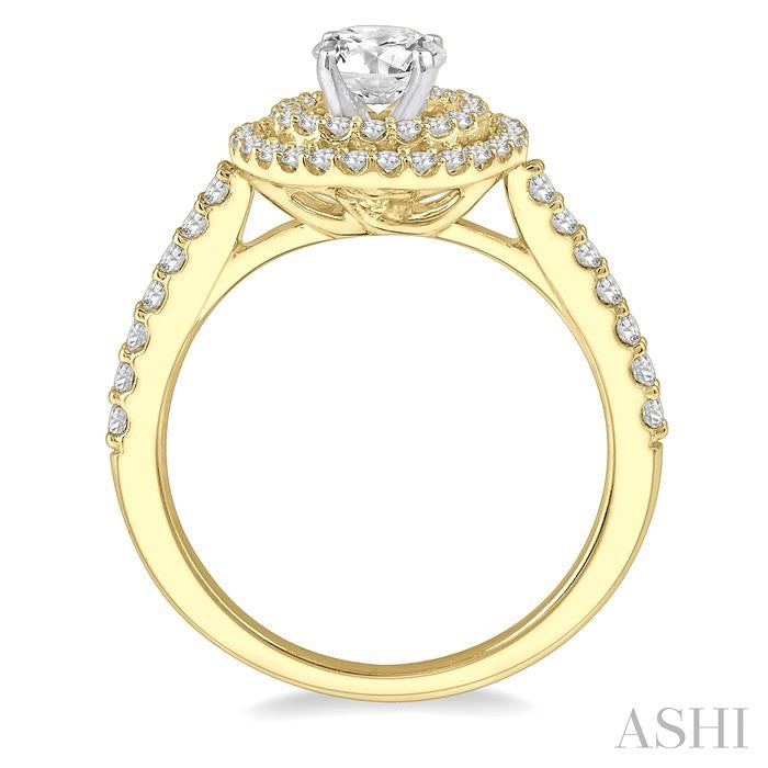 1 Ctw Diamond Ladies Engagement Ring with 1/2 Ct Round Cut Center Stone in 14K Yellow and White Gold