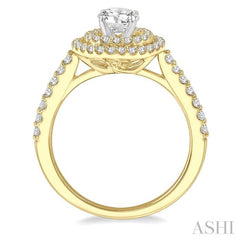 1 Ctw Diamond Ladies Engagement Ring with 1/2 Ct Round Cut Center Stone in 14K Yellow and White Gold