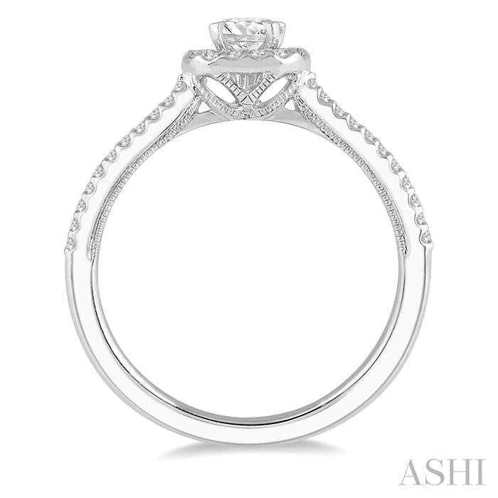 5/8 Ctw Cushion Shape Split Shank Diamond Engagement Ring with 1/3 Ct Round Cut Center Stone in 14K White Gold