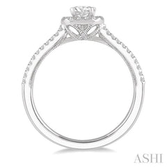5/8 Ctw Cushion Shape Split Shank Diamond Engagement Ring with 1/3 Ct Round Cut Center Stone in 14K White Gold