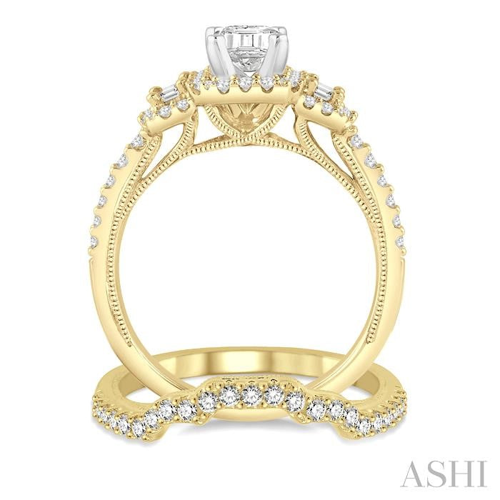 1 5/8 Ctw Diamond Bridal Set with 1 1/3 Ctw Octagon Cut Engagement Ring and 1/4 Ctw Wedding Band in 14K Yellow and White Gold